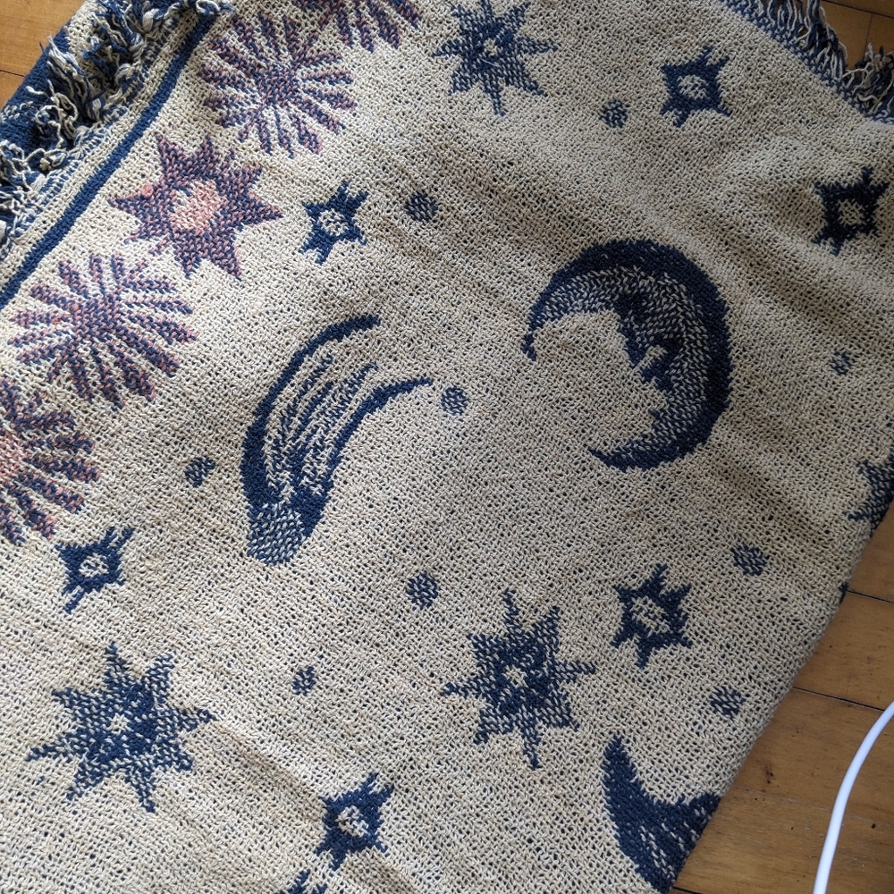 Moon and Stars Woven Cotton Blanket